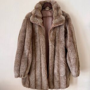 Roaman's Plush Faux Fur Teddy Jacket in Tan